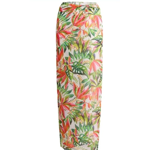 Tropical Floral Sarong Maxi Cover Up Swim Beach Pool Resort Vacation - Picture 1 of 4
